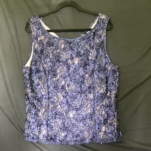 Navy Blue, Sequin, Rosette, Nude Lined Sleeveless Top ONYX NITE, Women's XXL
